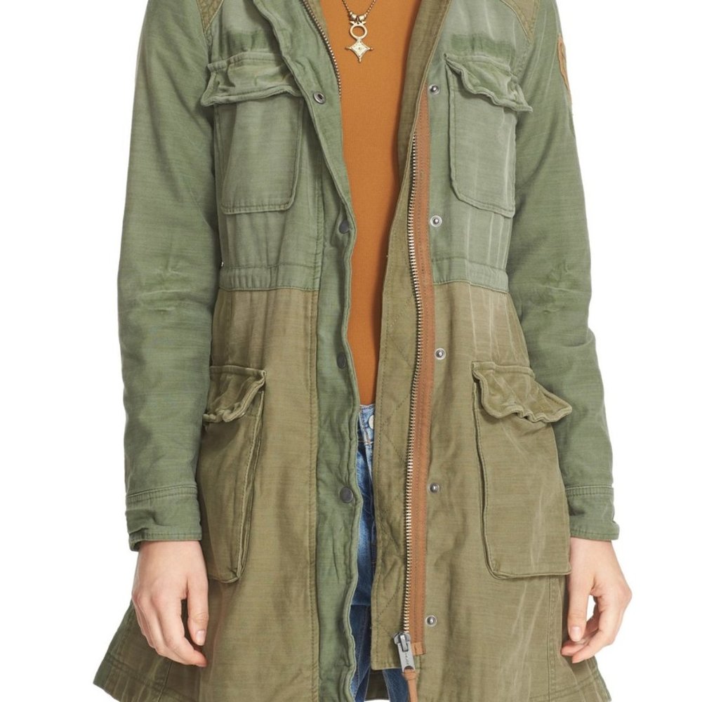 Free people color block military cargo two tone army coat